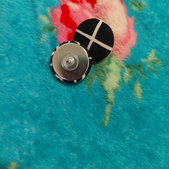 Black and White Button Earrings - Picture 2 of 2